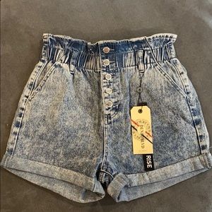 Super High Rise acid wash denim shorts
